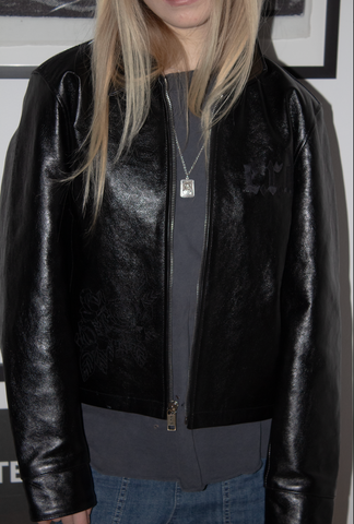 ULTIMATE GRAIL 2020 MADE-TO-ORDER EDITION NOIRE SILK LINED ERD ROSES JACKET EN CUIR